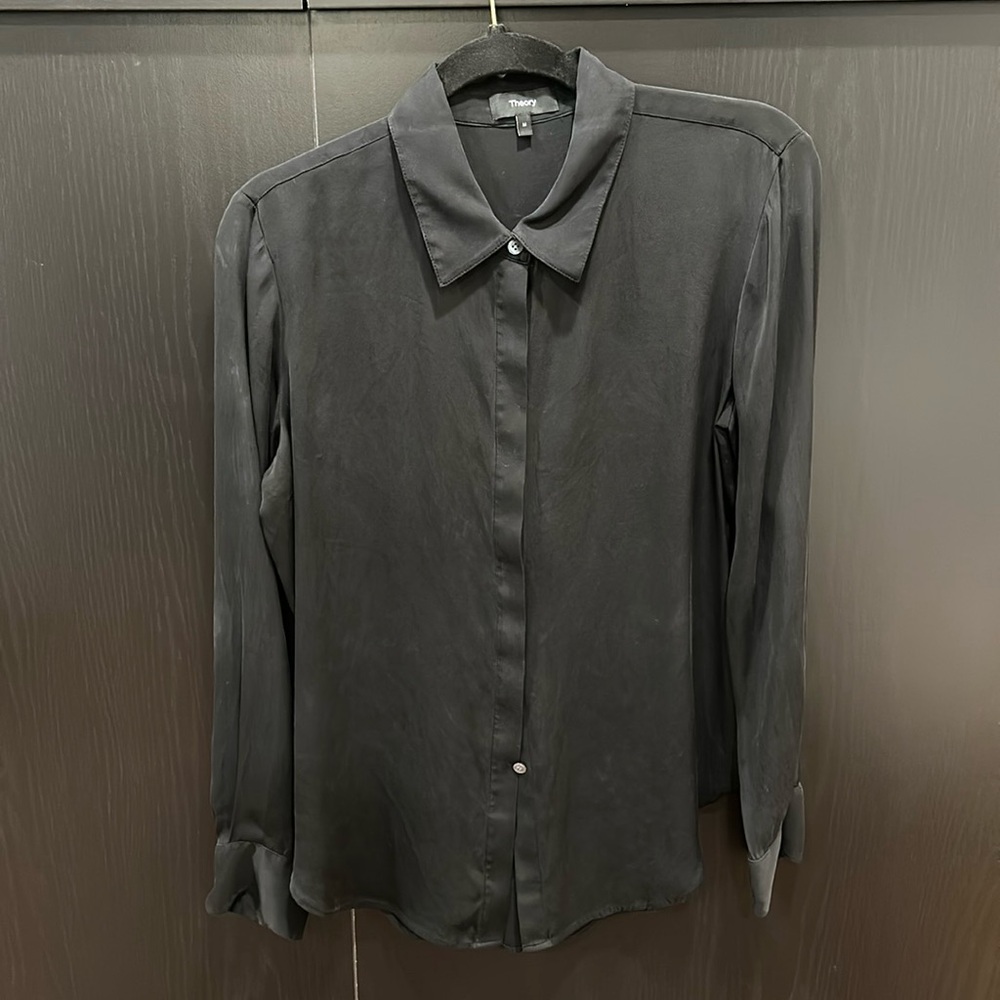 Theory Silk Black Button Down